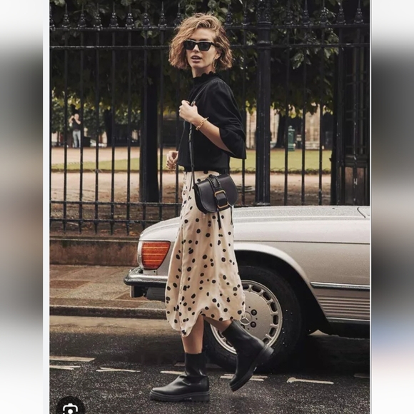 Ba&sh Debra Polka Dot Midi Skirt, 0, Black And White, Parisian Chic - Picture 1 of 8